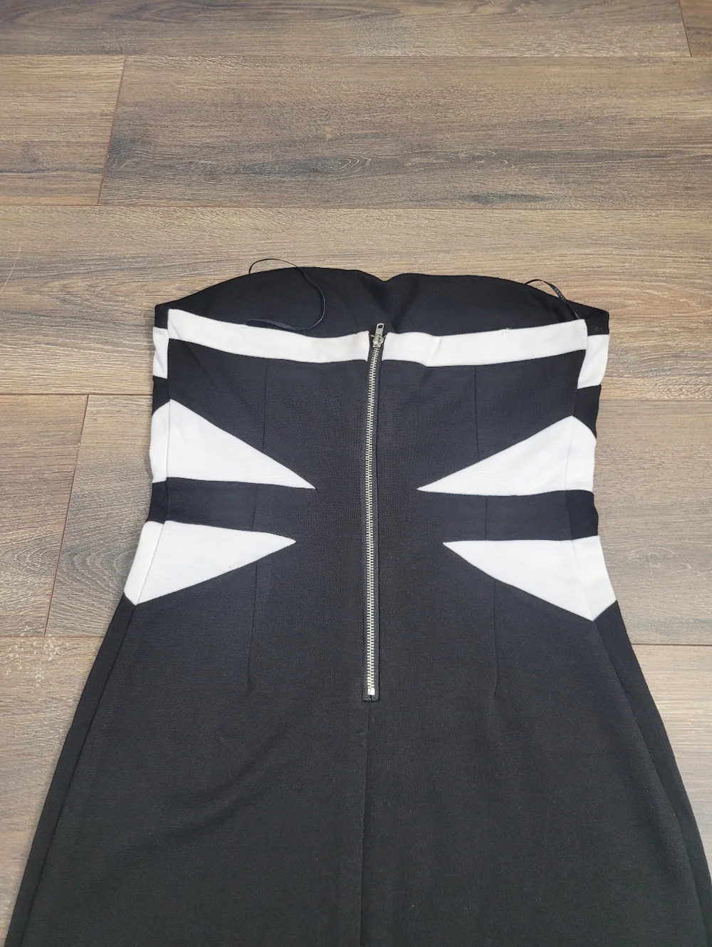 HKR Collection Black White Cocktail Evening Strapless Zipper Back Dress Sz Small - Picture 7 of 14